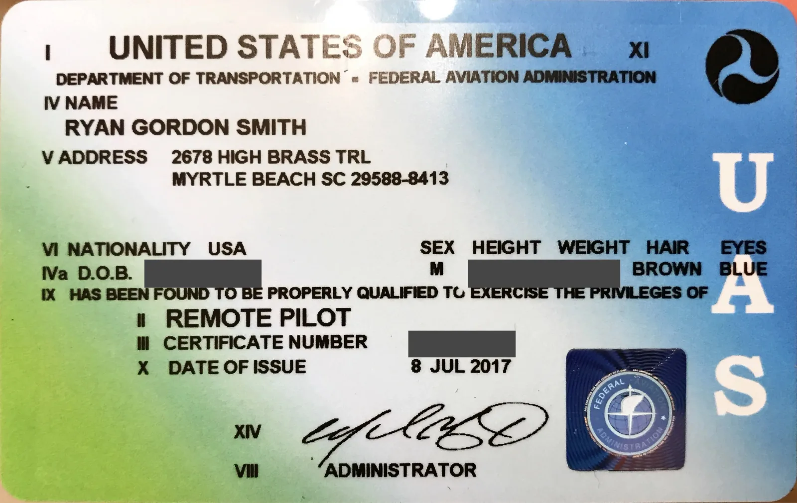 FAA Part 107 remote pilot certificate, Ryan Smith