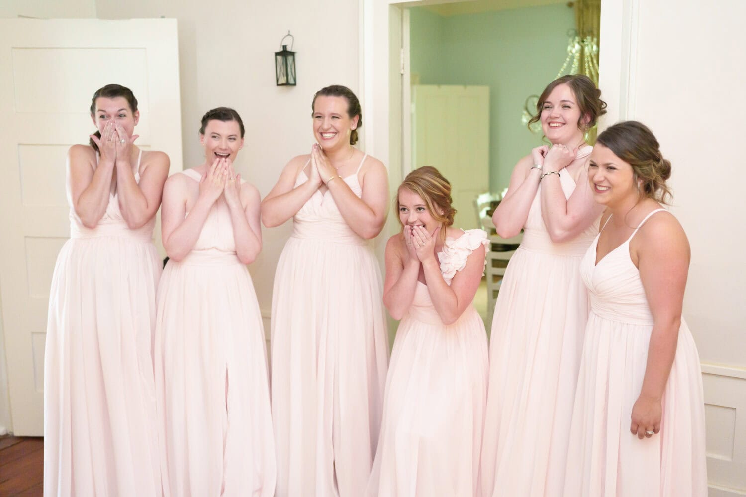 Brides first look with the bridesmaids - Tanglewood Plantation