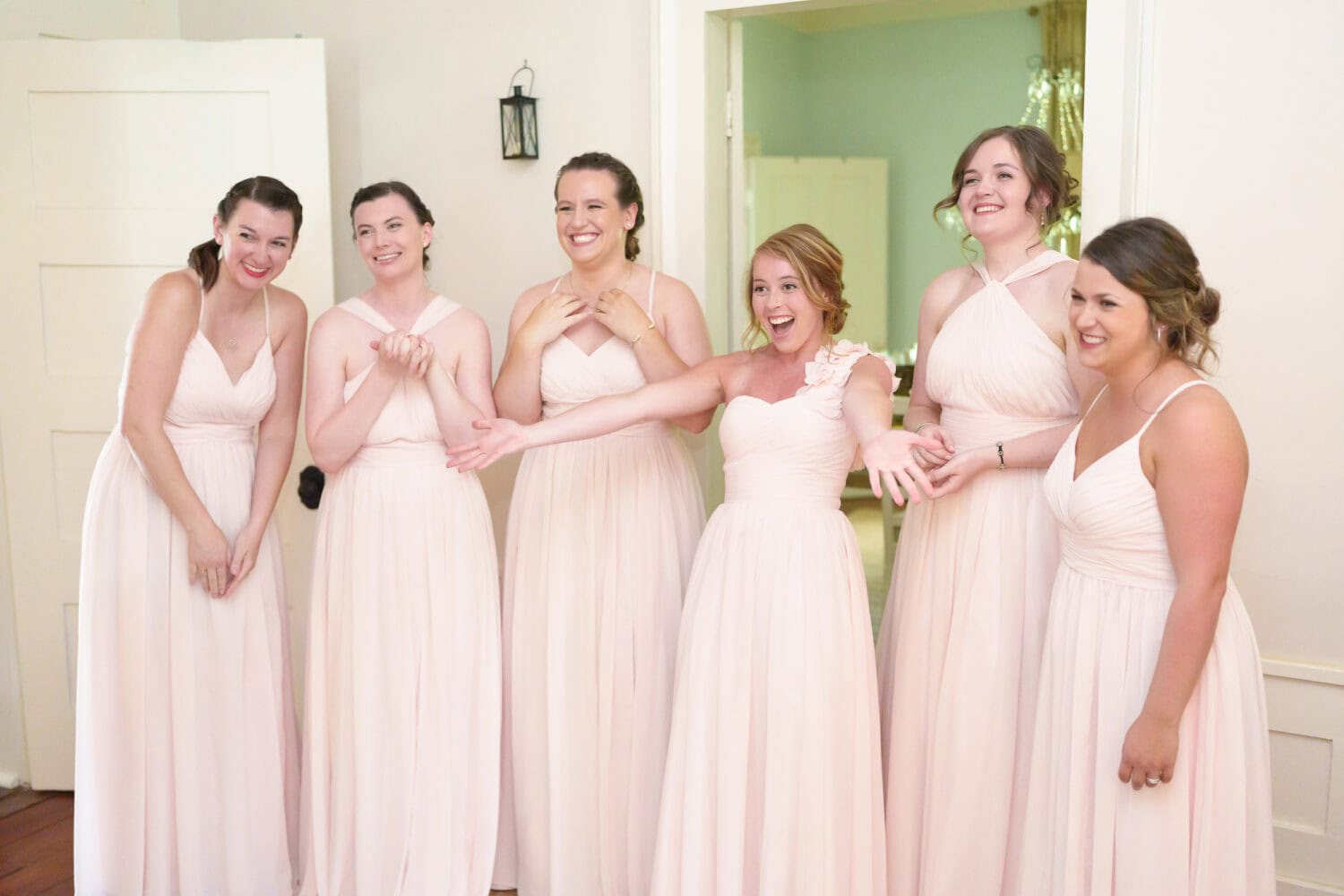 Brides first look with the bridesmaids - Tanglewood Plantation
