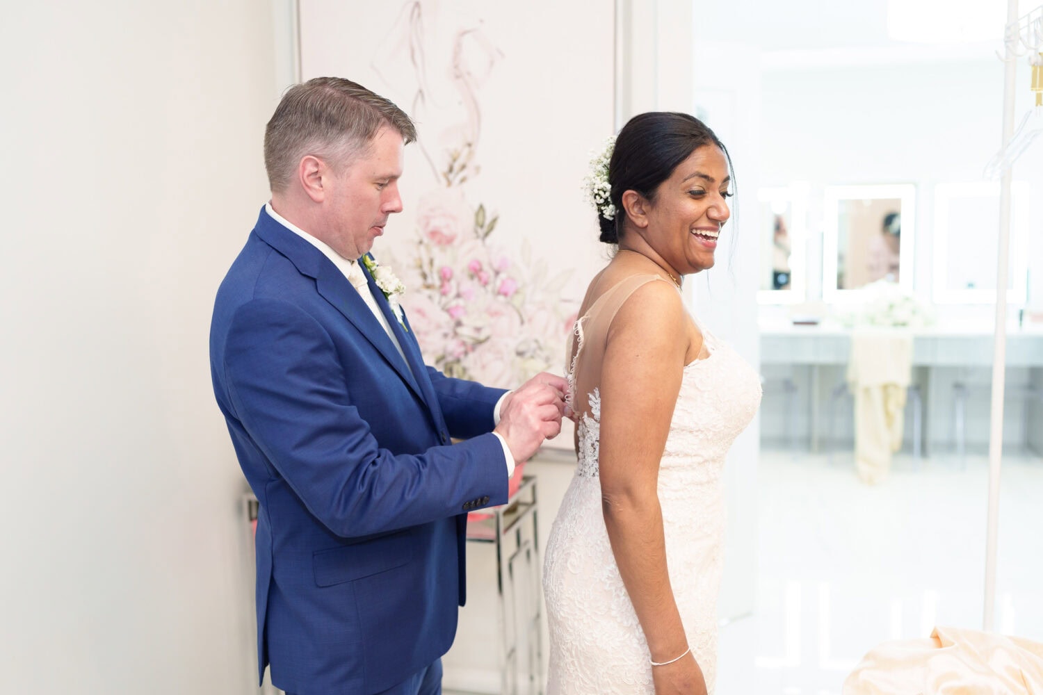 Groom trying to help bride with her white wedding dress - 21 Main Events