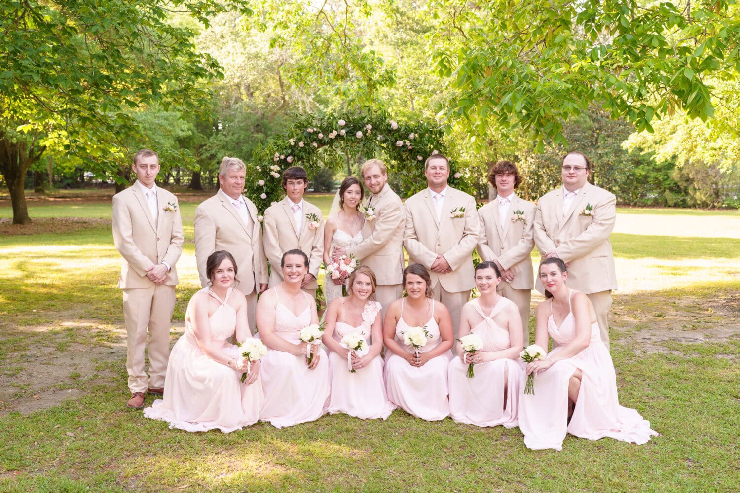Wedding party with bridesmaids in the front - Tanglewood Plantation