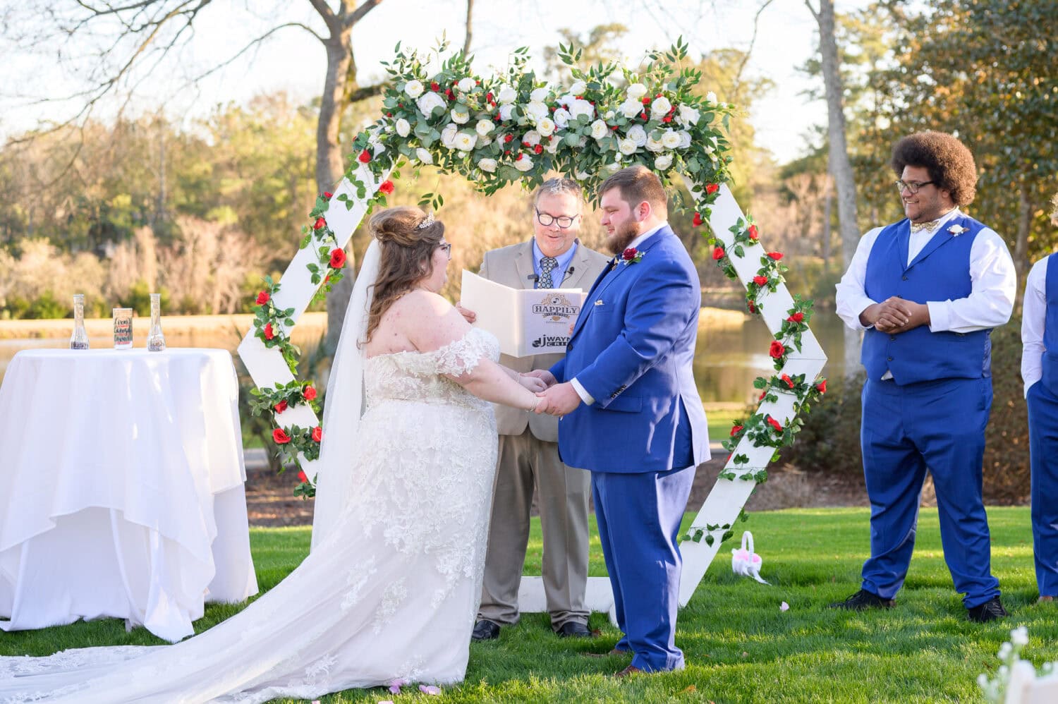 Bride and groom giving their vows - Pawleys Plantation