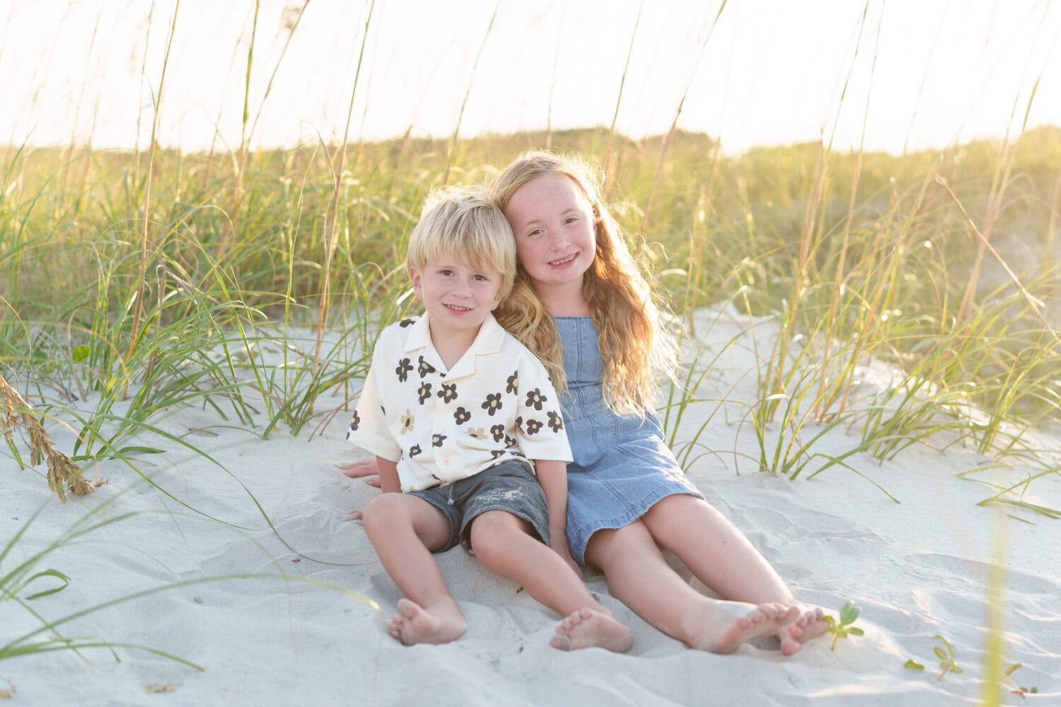 Brother and sister sitting by the dunes - Huntington Beach State Park - Pawleys Island