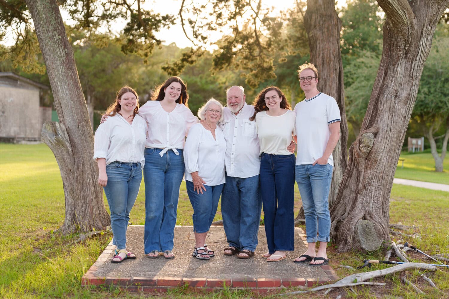 Adult grandkids with grandparents under the trees - Huntington Beach State Park - Pawleys Island