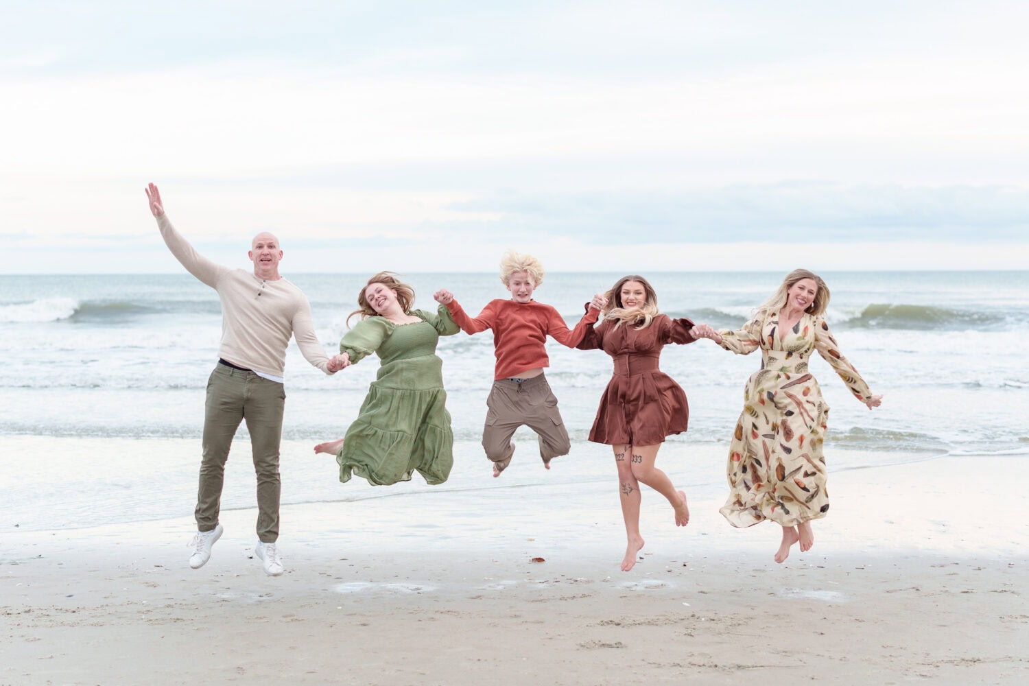 Family of 5 in front of the ocean - Huntington Beach State Park - Pawleys Island