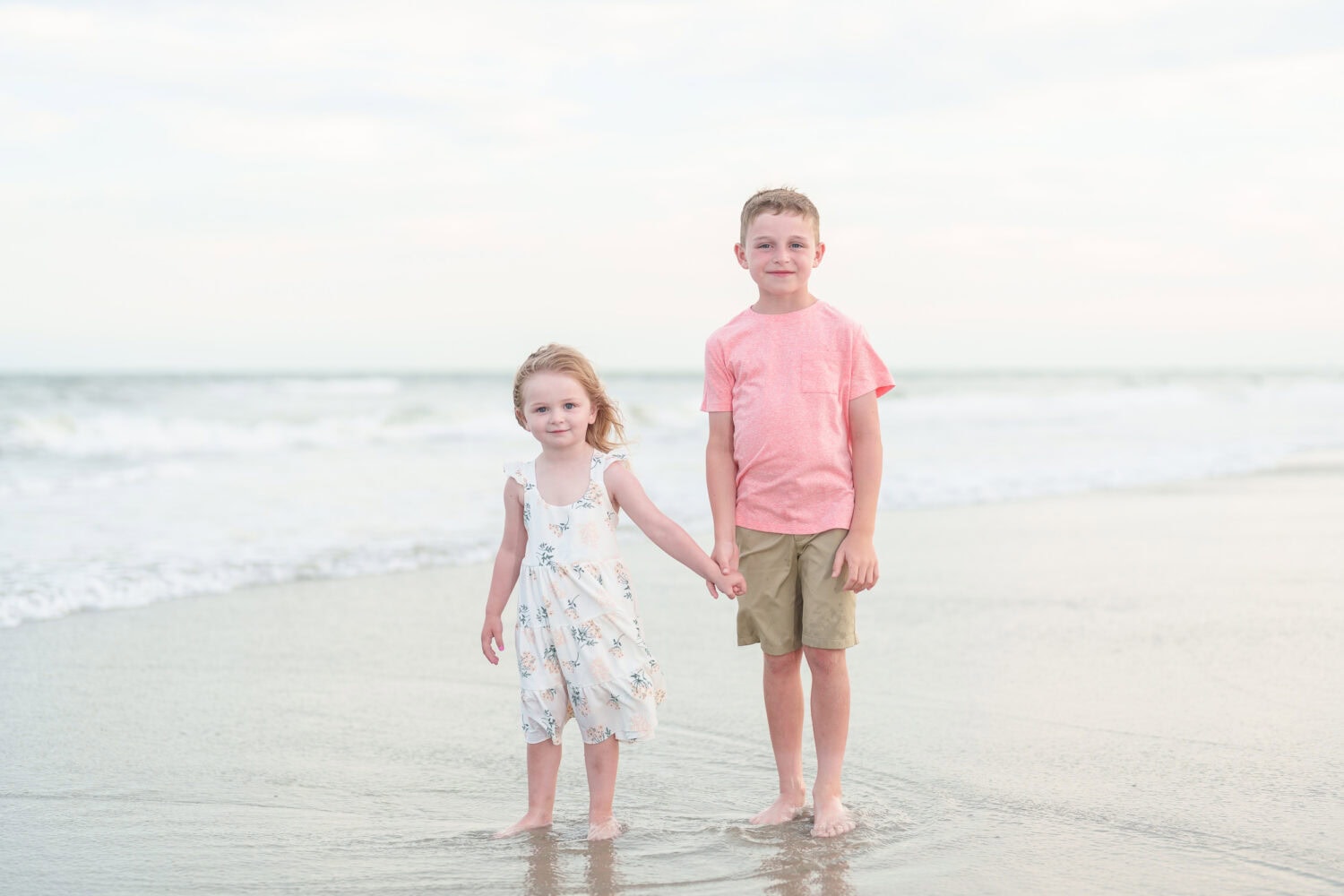 Little brother and sister by the ocean - Myrtle Beach