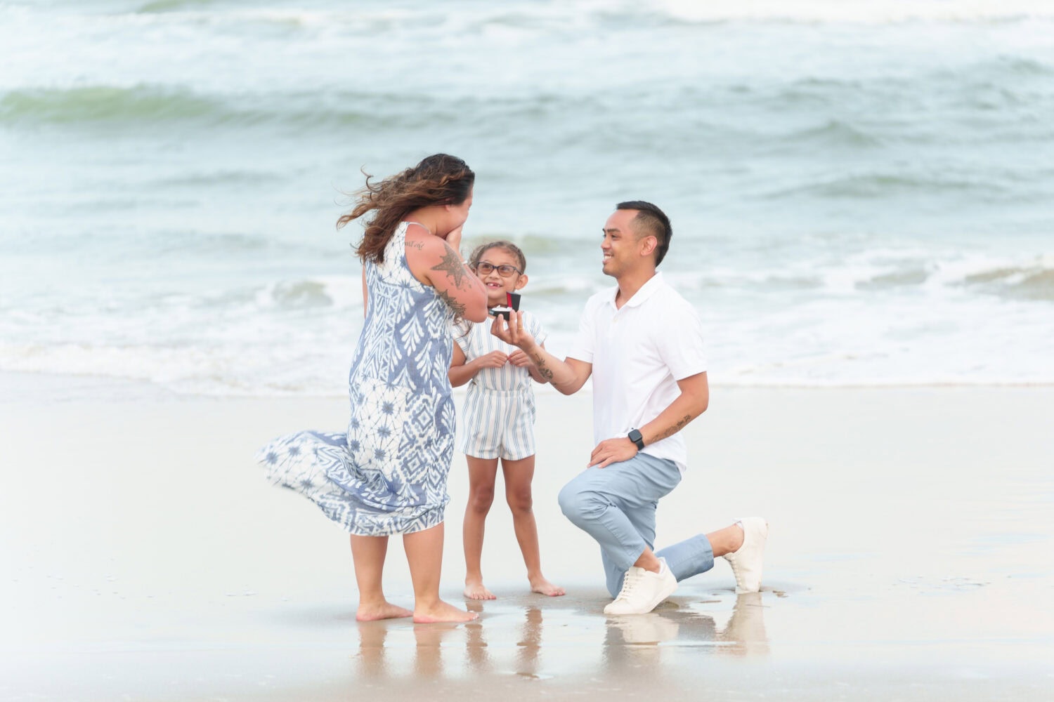 Surprise proposal with a tent and family picnic on the beach - Huntington Beach State Park - Pawleys Island