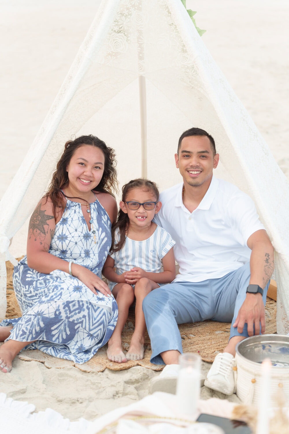 Surprise proposal with a tent and family picnic on the beach - Huntington Beach State Park - Pawleys Island