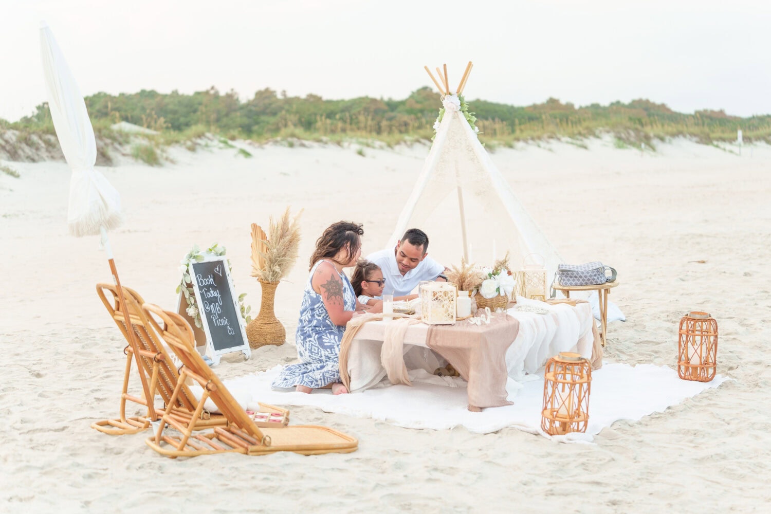 Surprise proposal with a tent and family picnic on the beach - Huntington Beach State Park - Pawleys Island