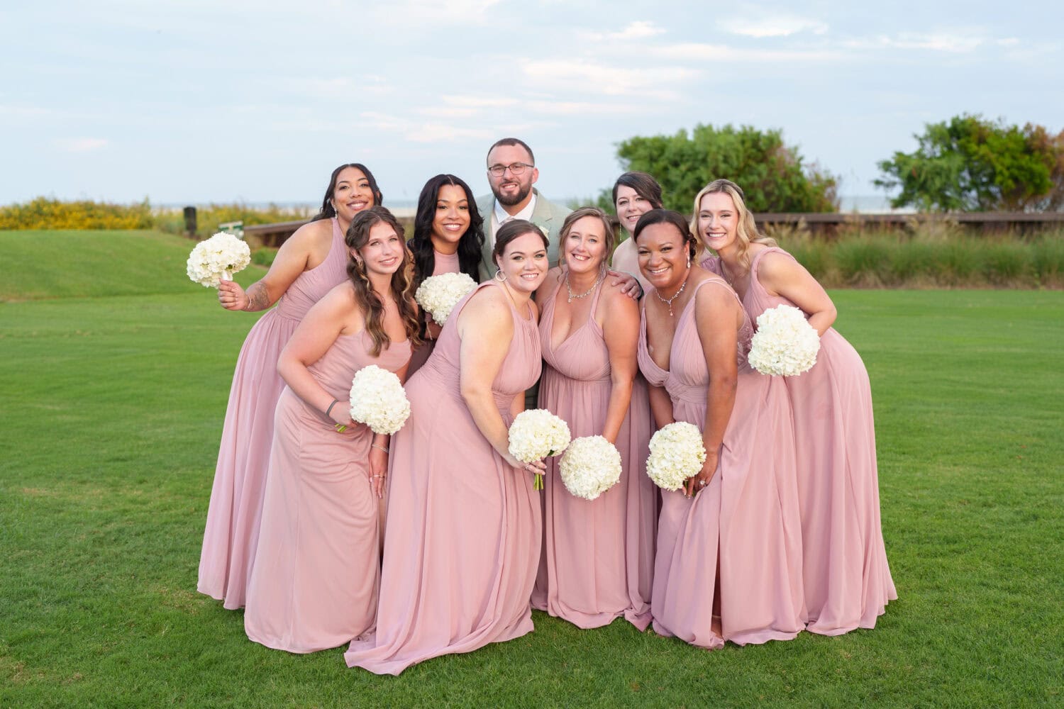 Bridesmaids with the groom - Dunes Golf & Beach Club