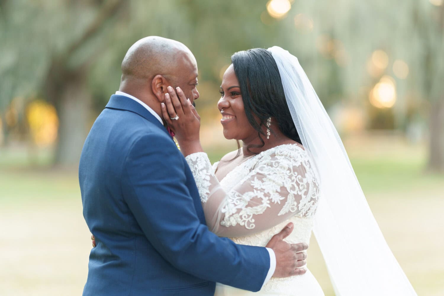 Closeup of bride looking into the eyes of the groom - Wedgefield Country Club