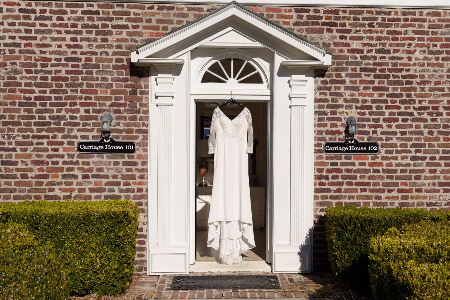 Dress hanging in the Carriage House - Wedgefield Country Club