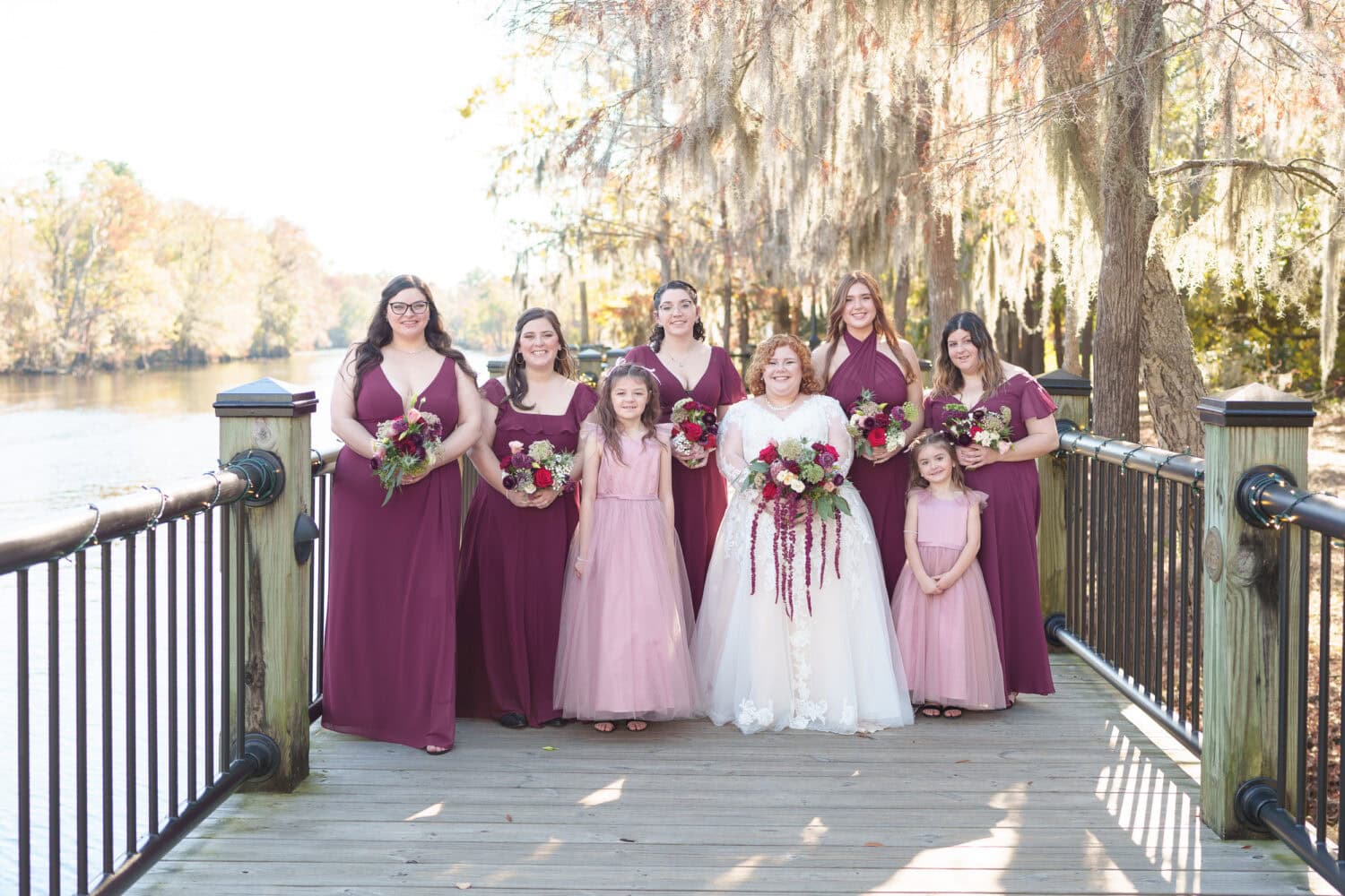 Bride with bridesmaids and flower girls - The Cypress Inn - Conway, SC