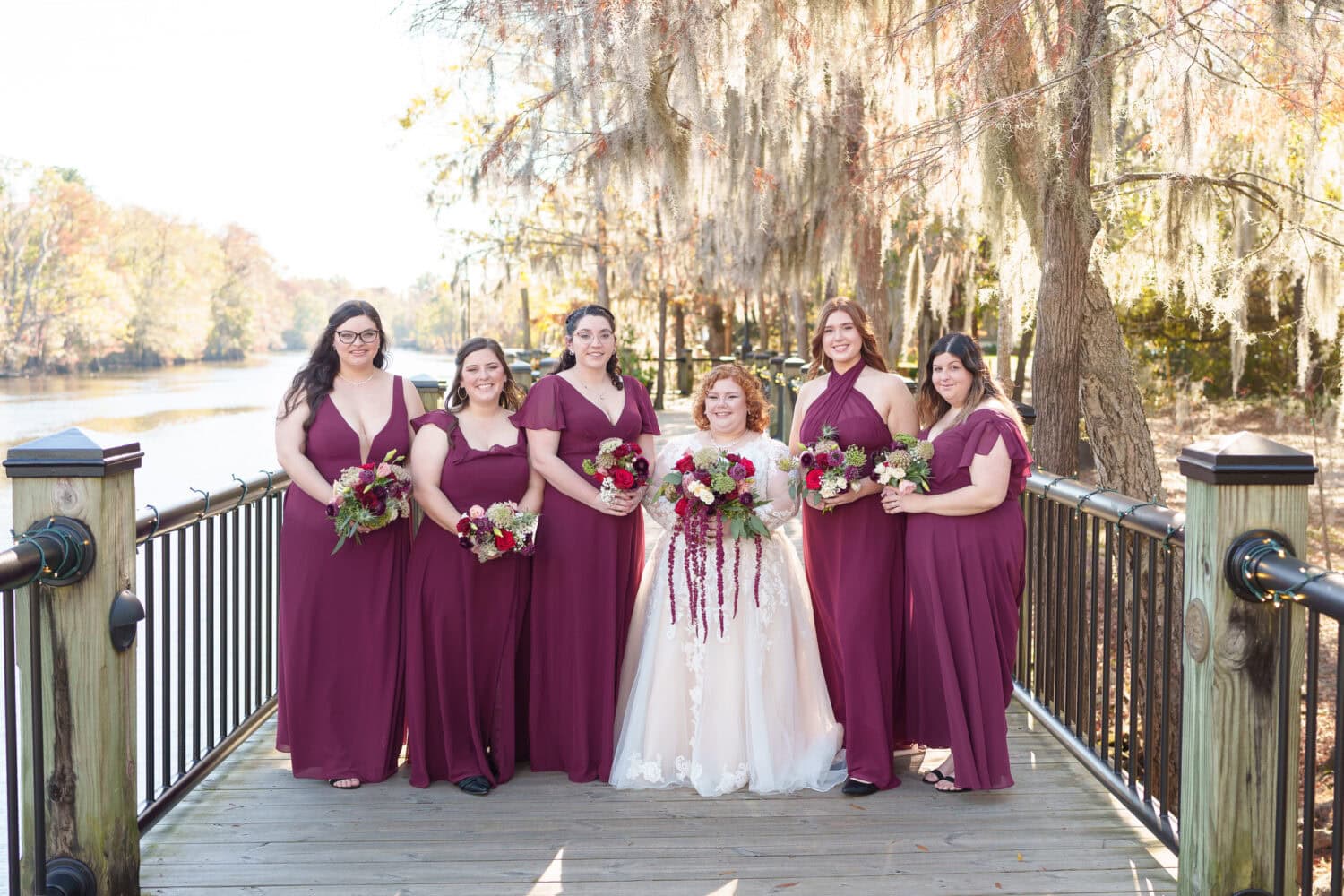 Bride with bridesmaids - The Cypress Inn - Conway, SC