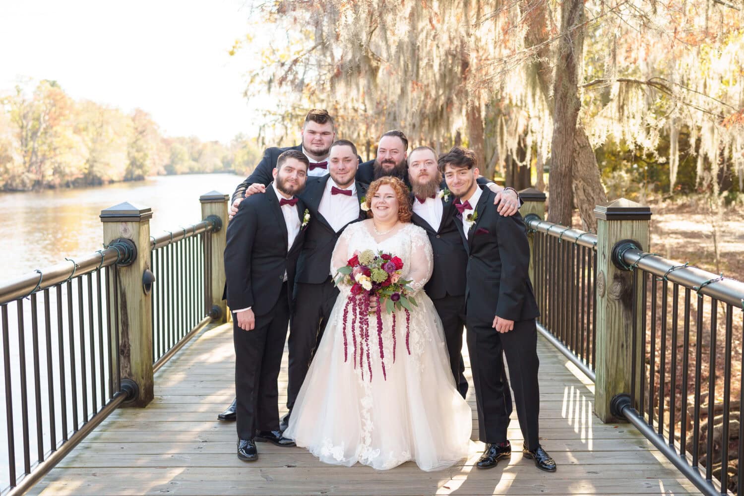 Bride with groomsmen - The Cypress Inn - Conway, SC