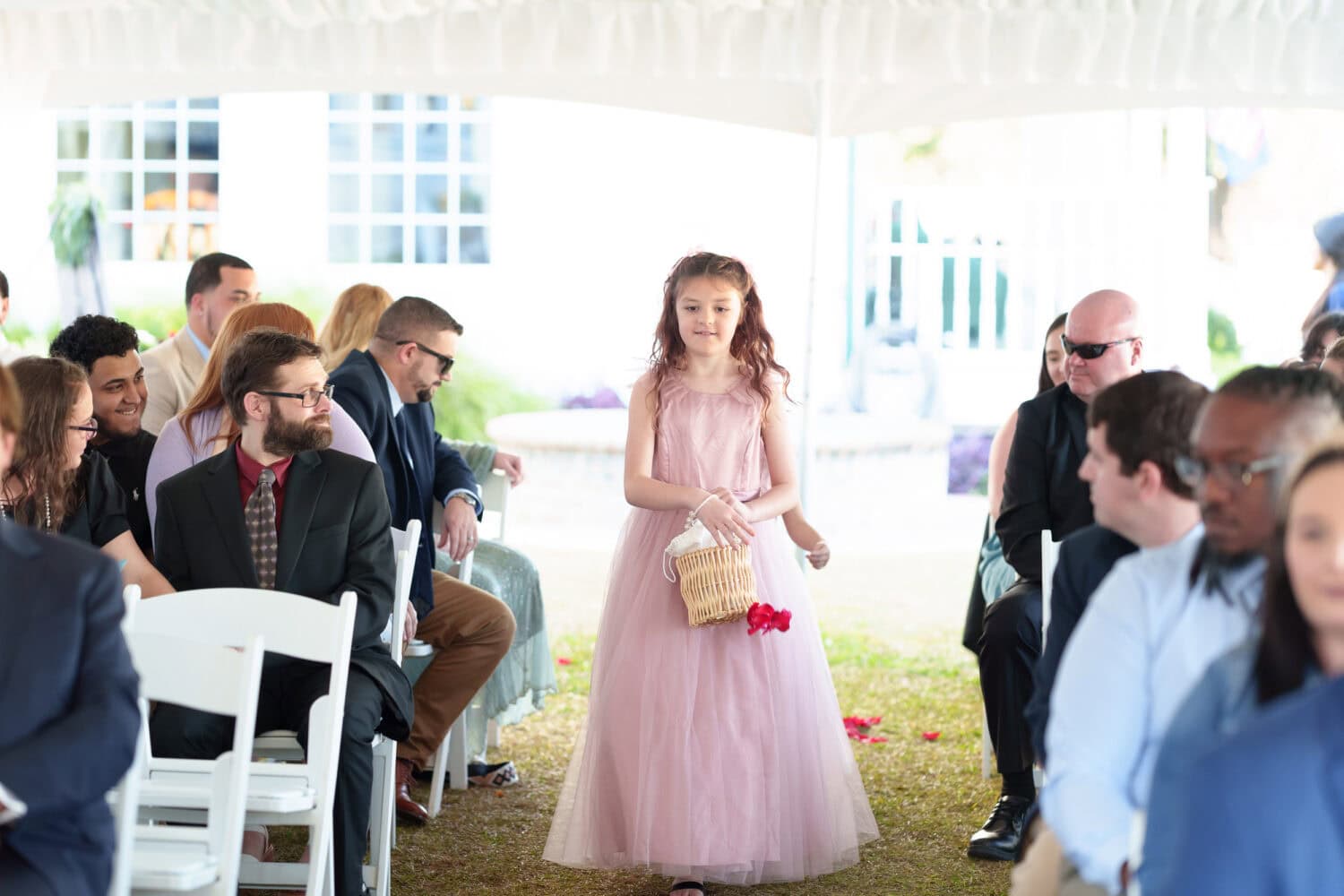 Flowergirl walking to ceremony - The Cypress Inn - Conway, SC