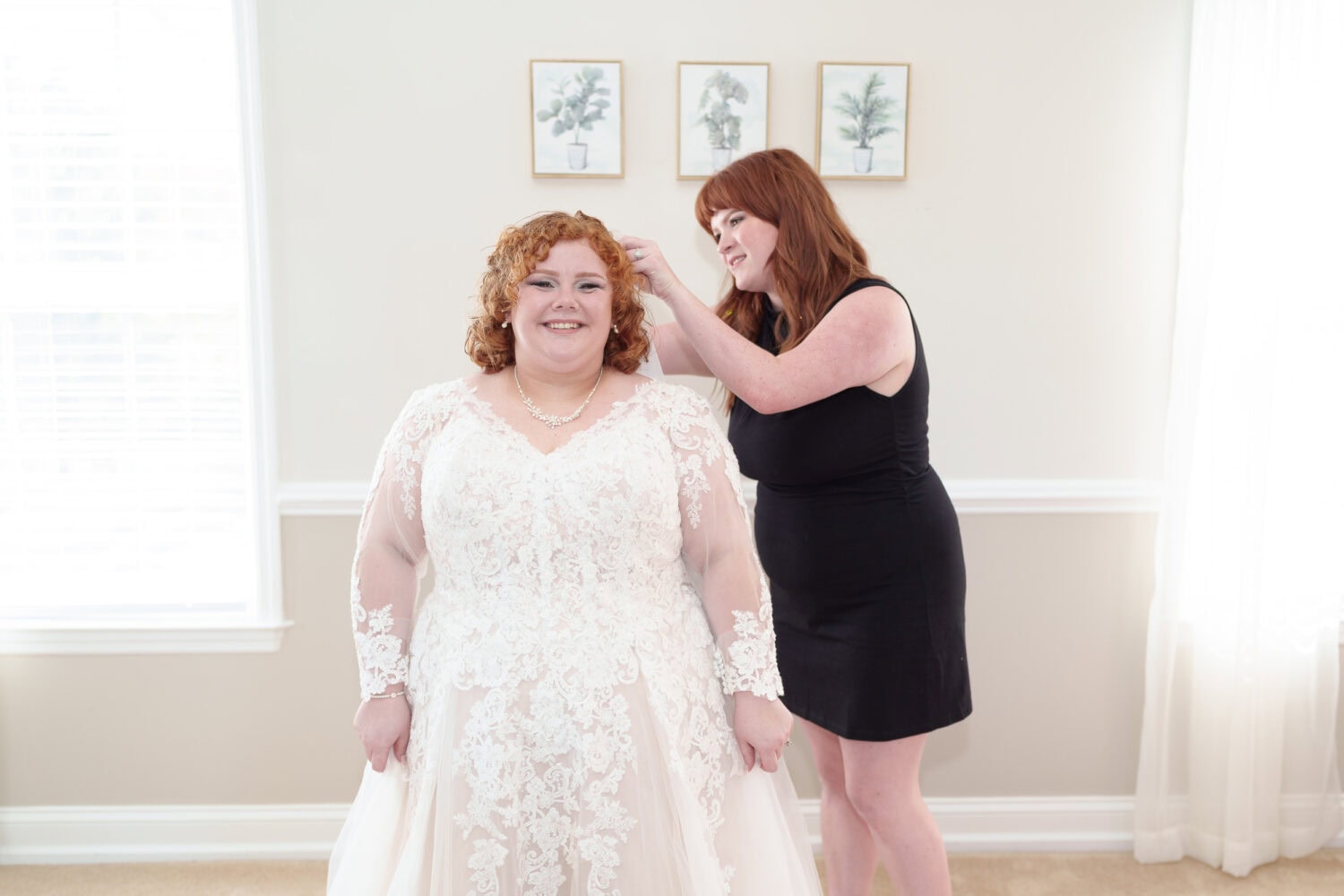 Helping bride with hair - The Cypress Inn - Conway, SC