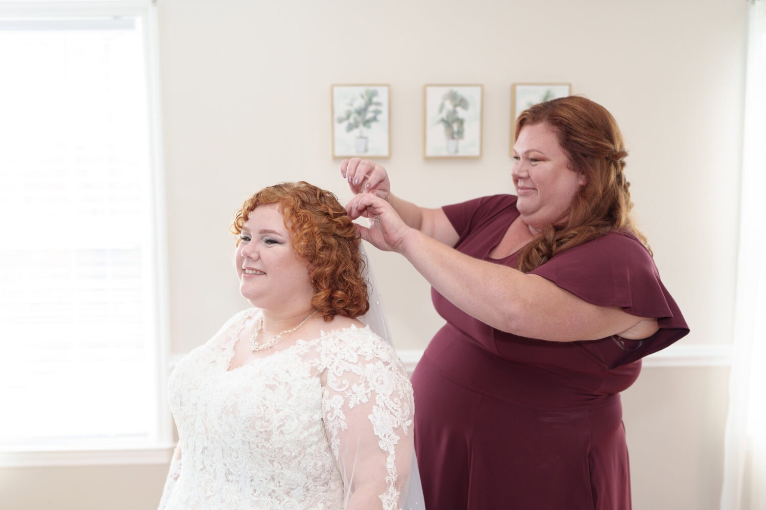 Mom helping bride with her veil - The Cypress Inn - Conway, SC