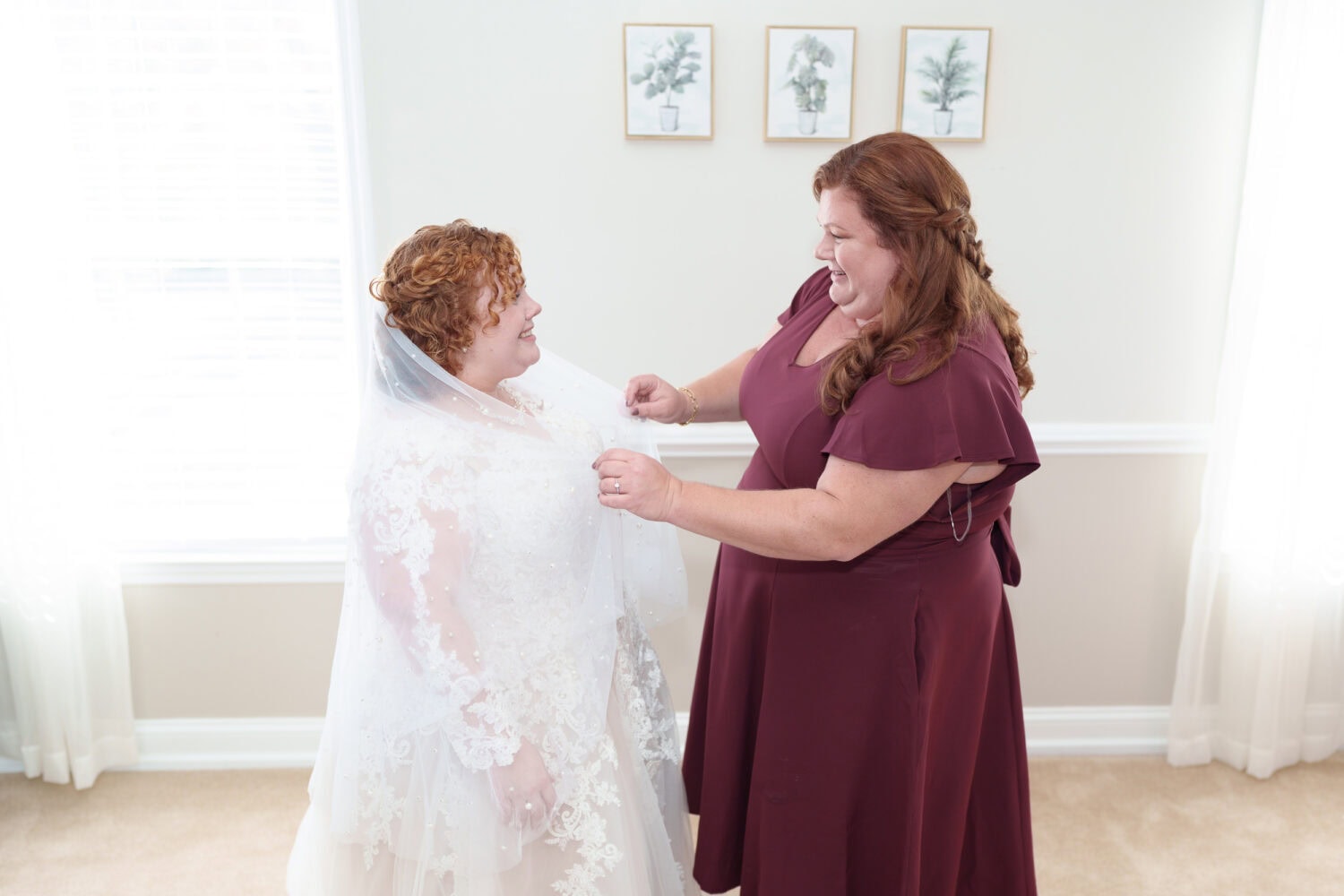 Mom helping bride with her veil - The Cypress Inn - Conway, SC