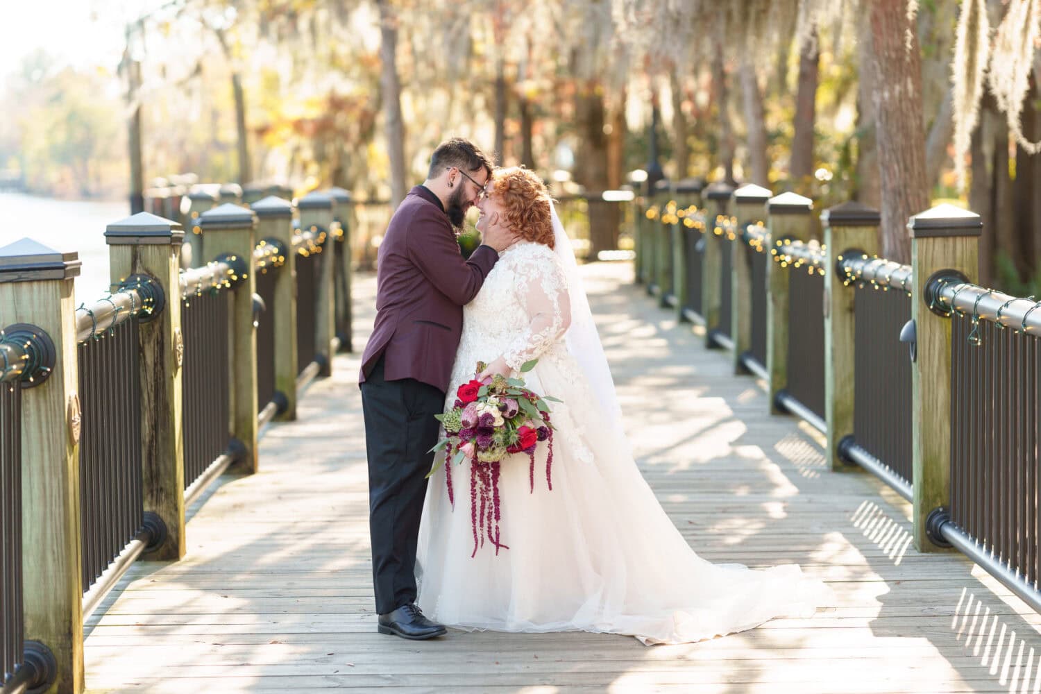 Portraits with the bride and groom on the riverwalk - The Cypress Inn - Conway, SC