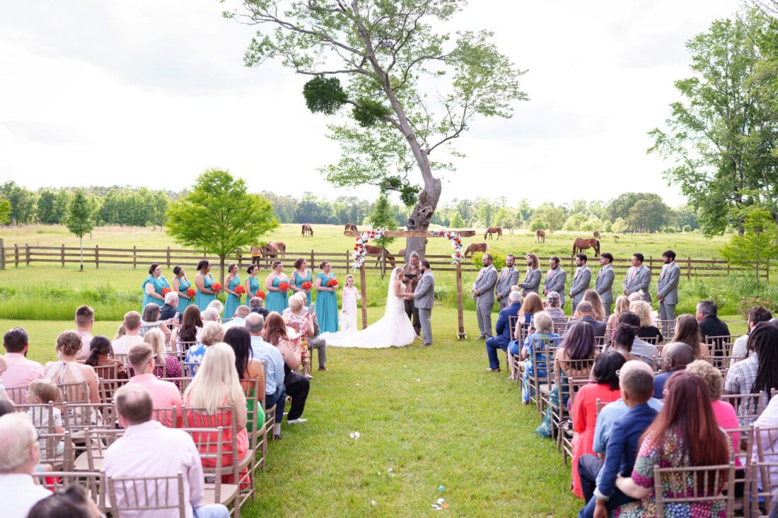 Beautiful ceremony with horses in the background - Wildhorse at Parker Farms