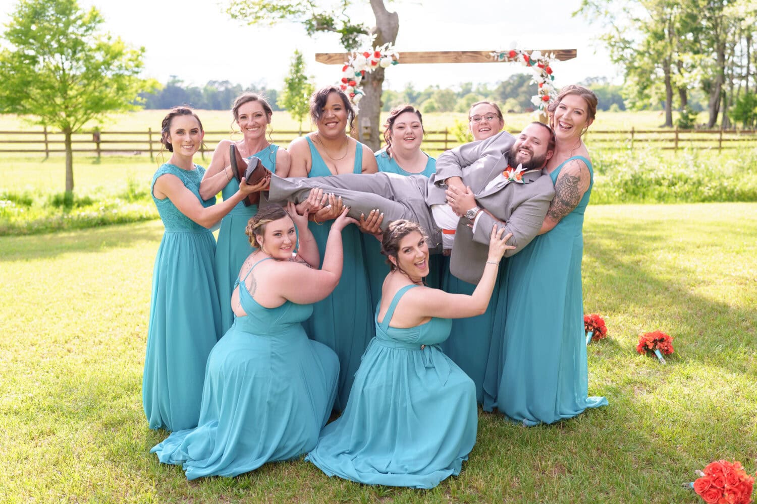 Bridesmaids picking up the groom - Wildhorse at Parker Farms