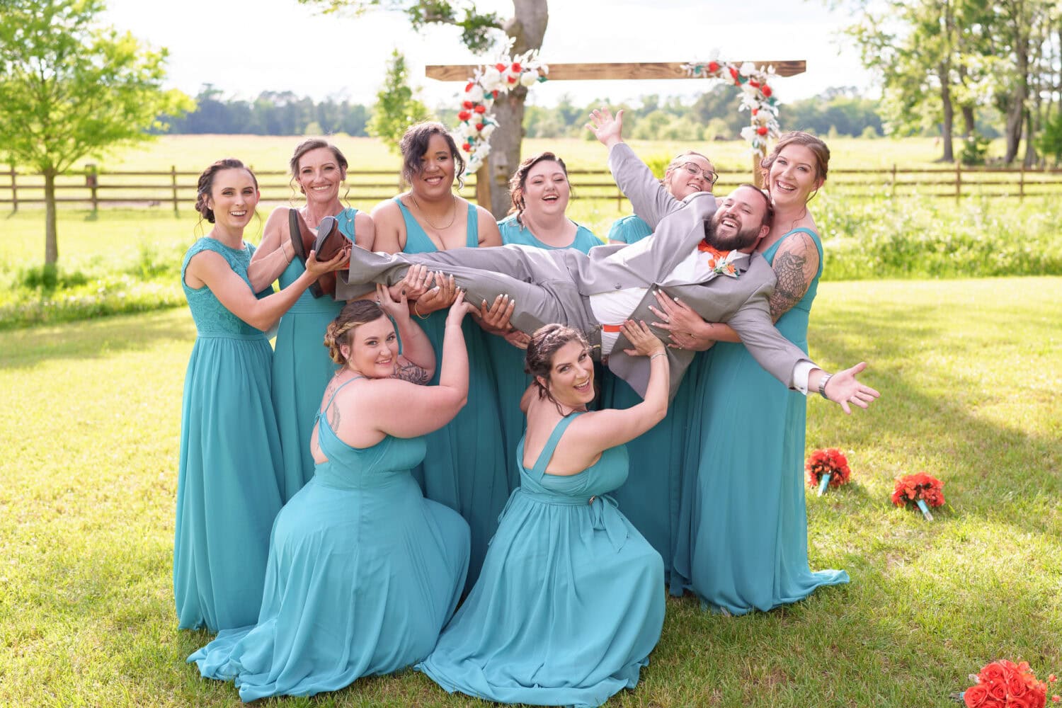 Bridesmaids picking up the groom - Wildhorse at Parker Farms