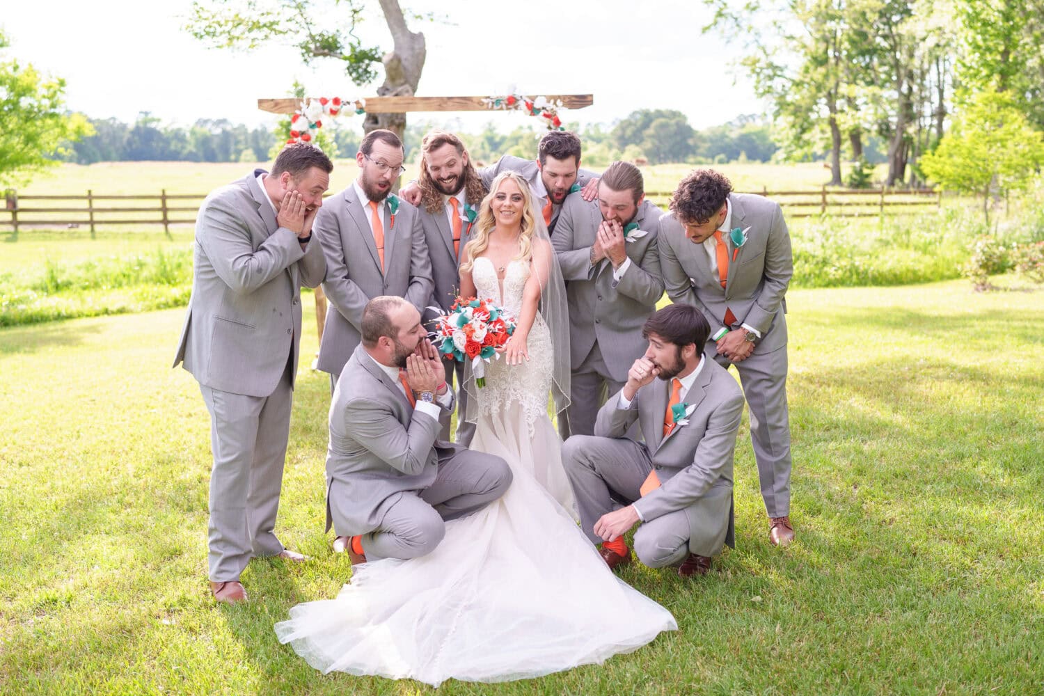 Fun pictures with the bride and groomsmen - Wildhorse at Parker Farms