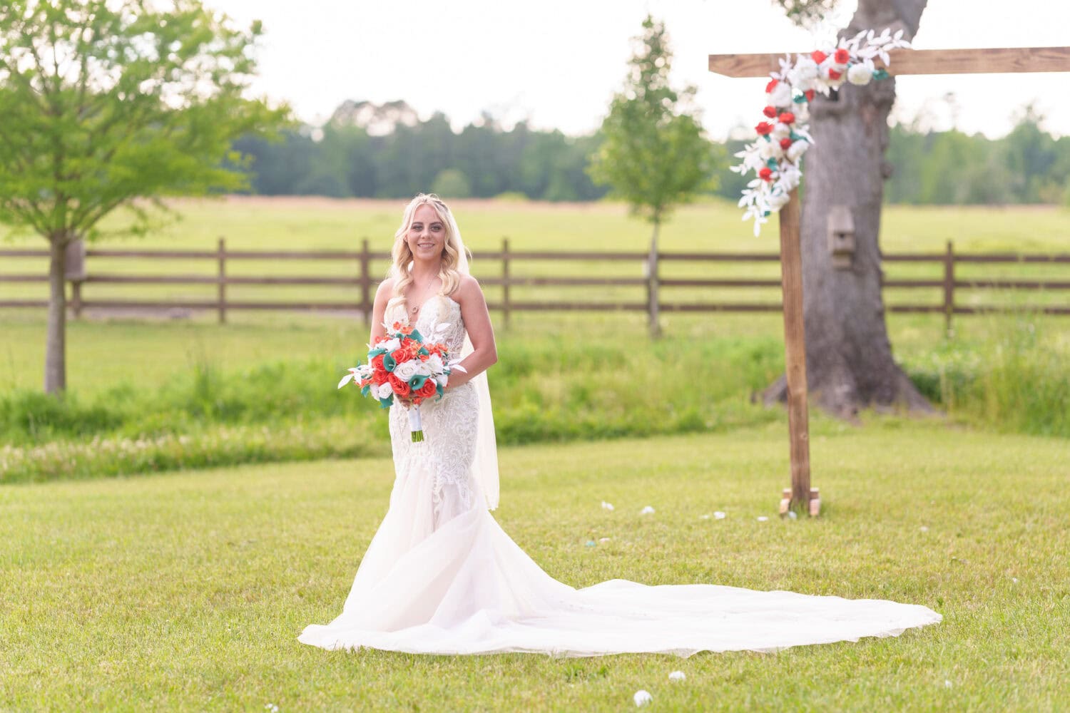 Portraits of the bride by the pasture - Wildhorse at Parker Farms