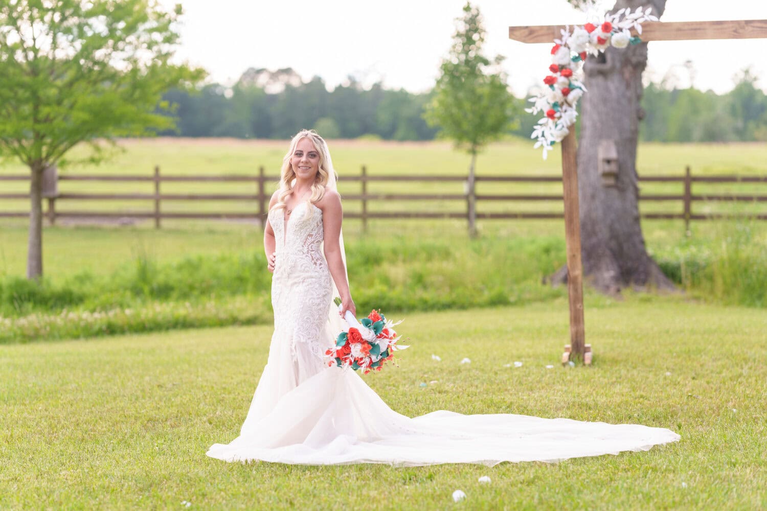 Portraits of the bride by the pasture - Wildhorse at Parker Farms